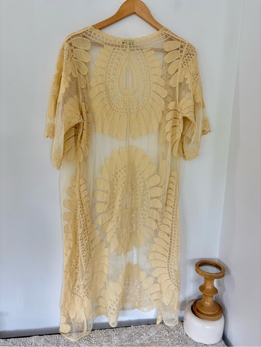 REBELLION AGAIN Sm Sheer Embroidery Yellow Kimono Mesh 43” L Boho Festival Beach - Picture 10 of 11